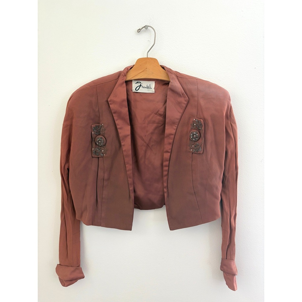 Vintage‎ 1940s Franklin Beaded Soutache Jacket Size S Mauve Pink Cropped Bolero